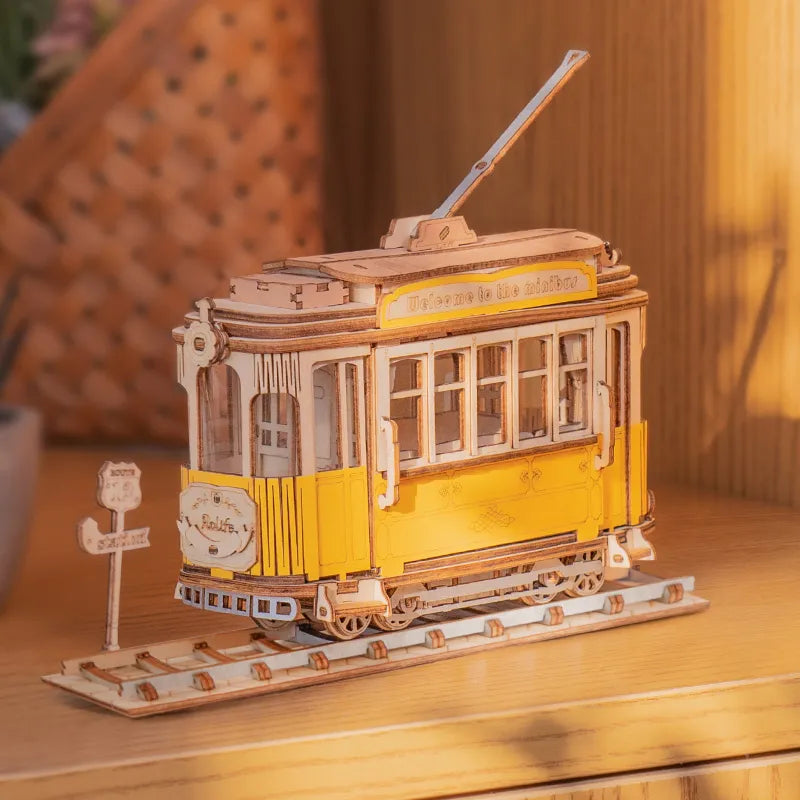 Vintage Car, Tramcar and Carriage - 3D Wooden Puzzle DIY Kit