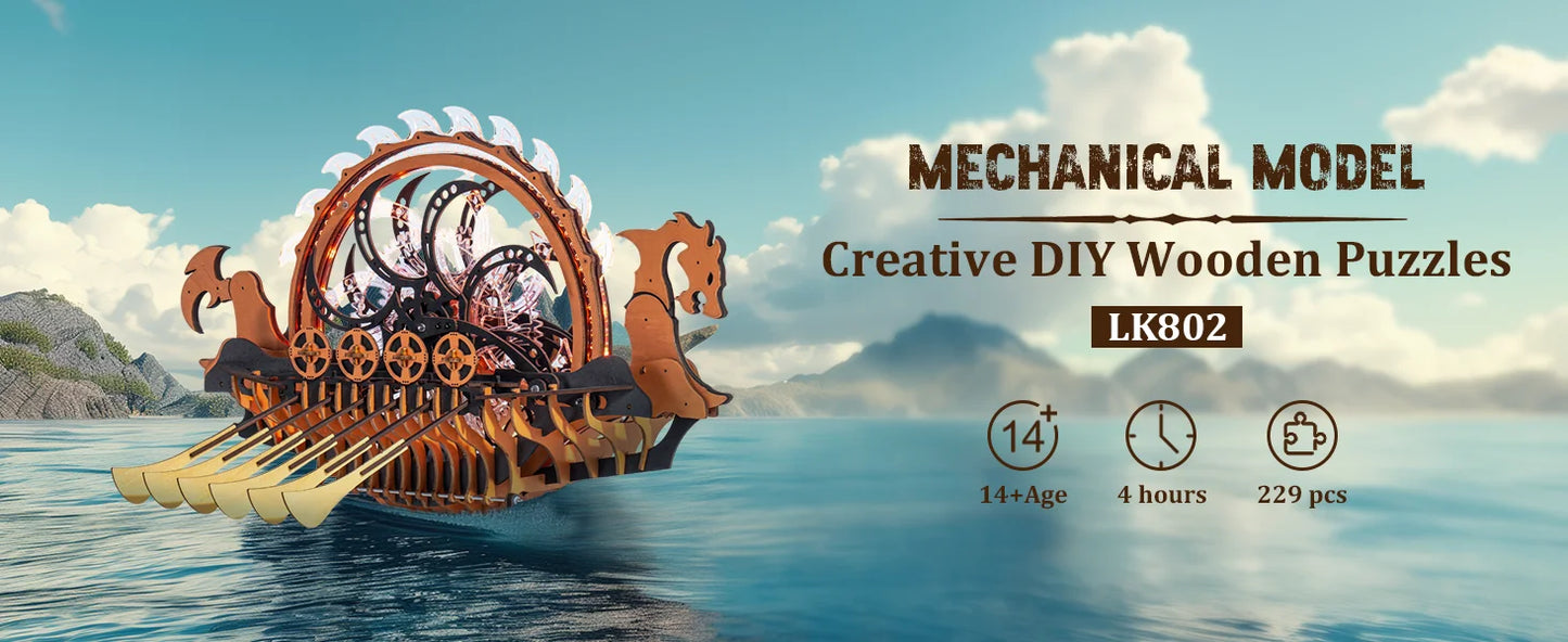 Movable Viking Ship Model 3D Wooden Puzzle