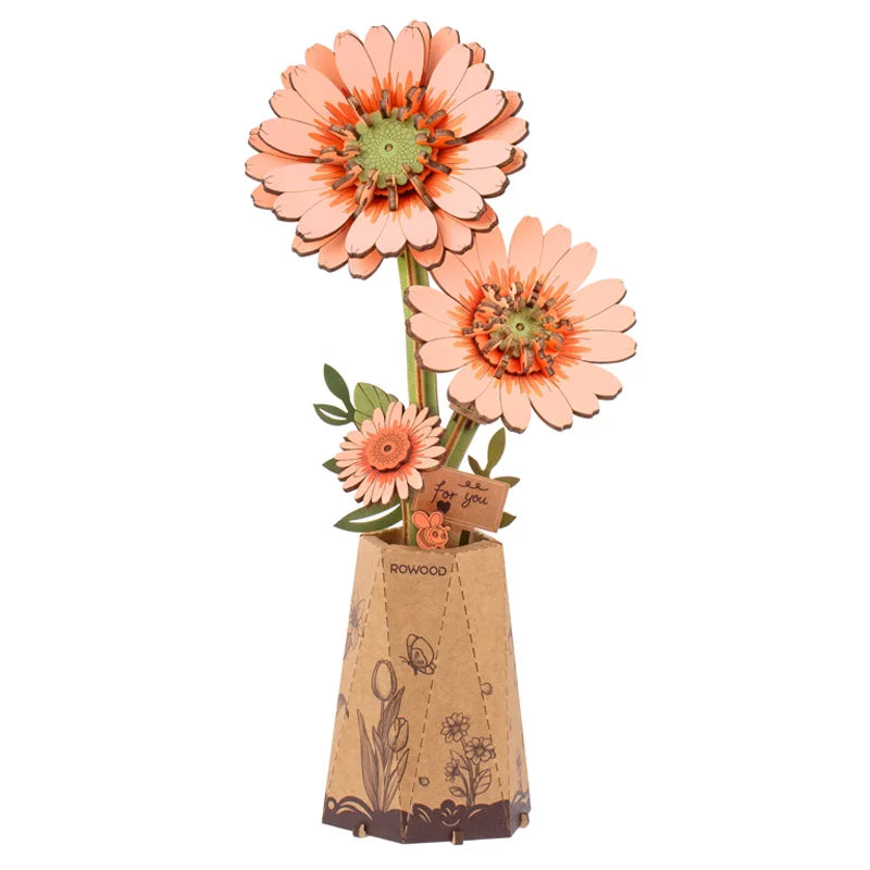 Rowood DIY 3D Wooden Flowers: Sakura & Gerbera Daisy Botanical Building Kit