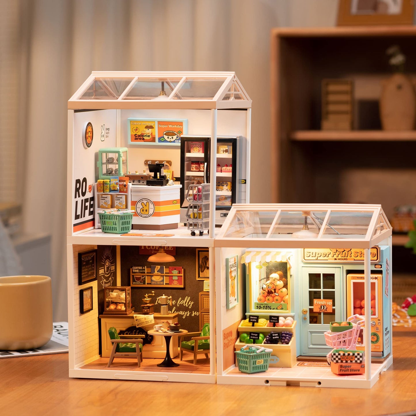 Super Creator Daily Plastic DIY Miniature House Cafe Supply Store Building Block Sets.