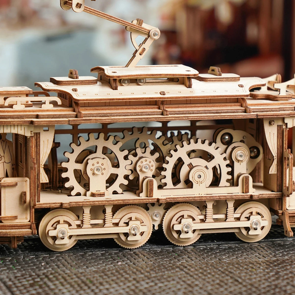 Classic City Tram Car Moveable Wooden Toys DIY