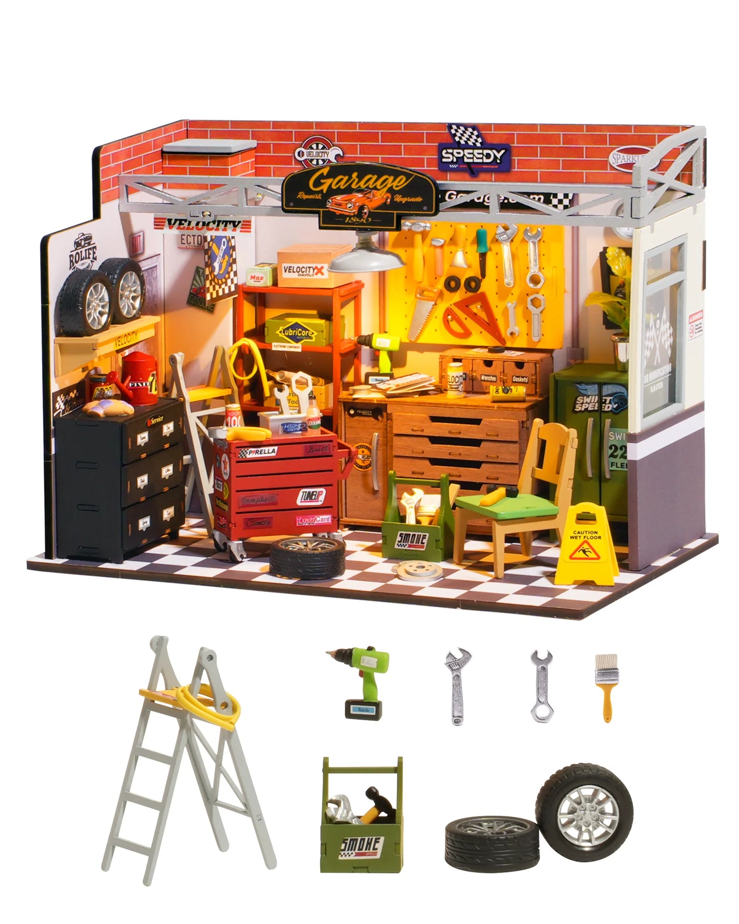 DIY miniature house Garage Workshop with LED Lights