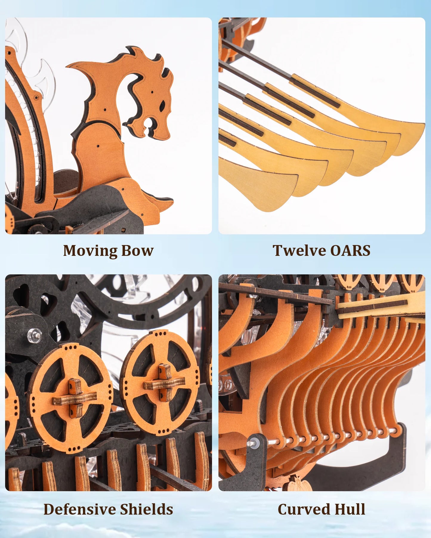 Movable Viking Ship Model 3D Wooden Puzzle