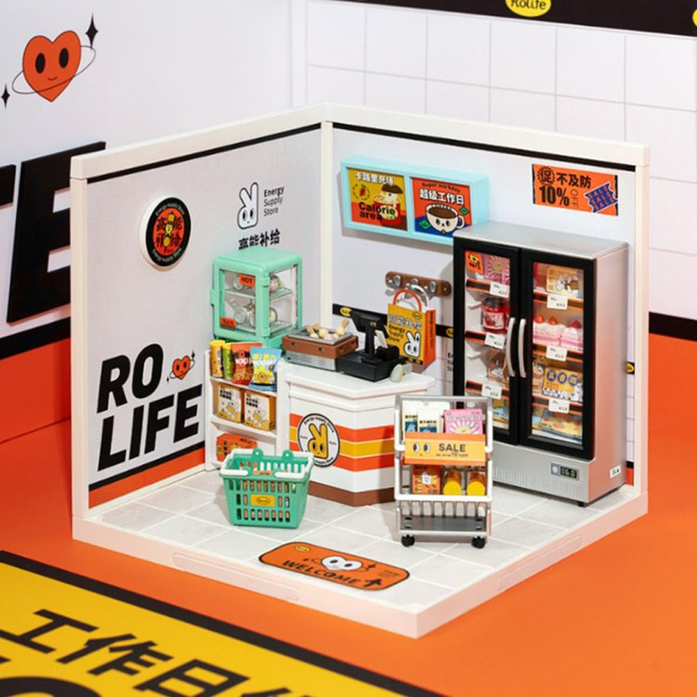 Super Creator Daily Plastic DIY Miniature House Cafe Supply Store Building Block Sets.