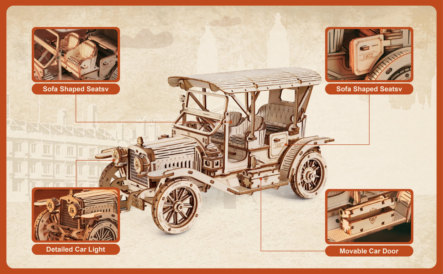 3D Wooden Puzzle Vintage Car