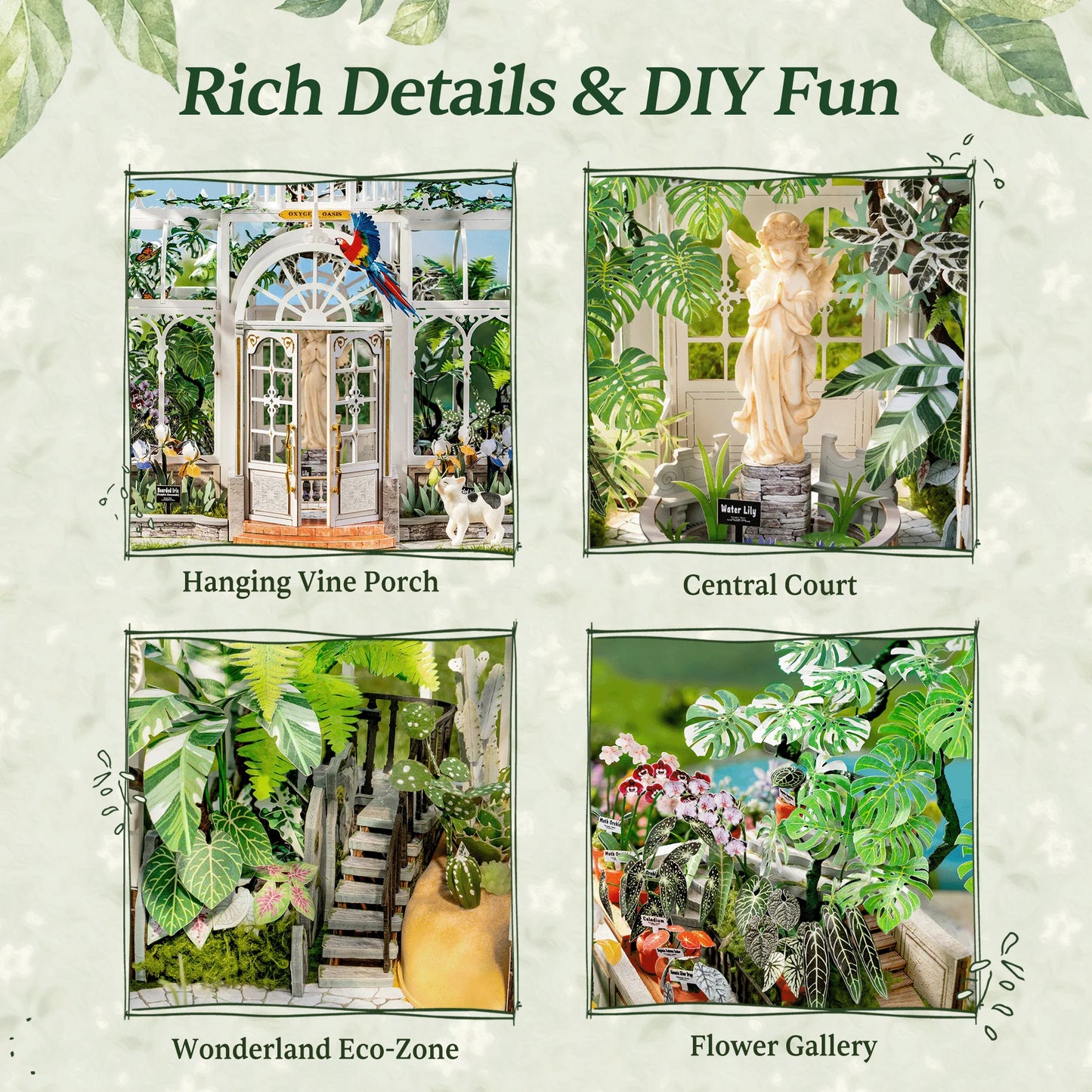 ROLIFE Oxygen Oasis Miniature Greenhouse – DIY Miniature House Kit with European Glass Dome, Plant-Themed Decor & Gift for Teens