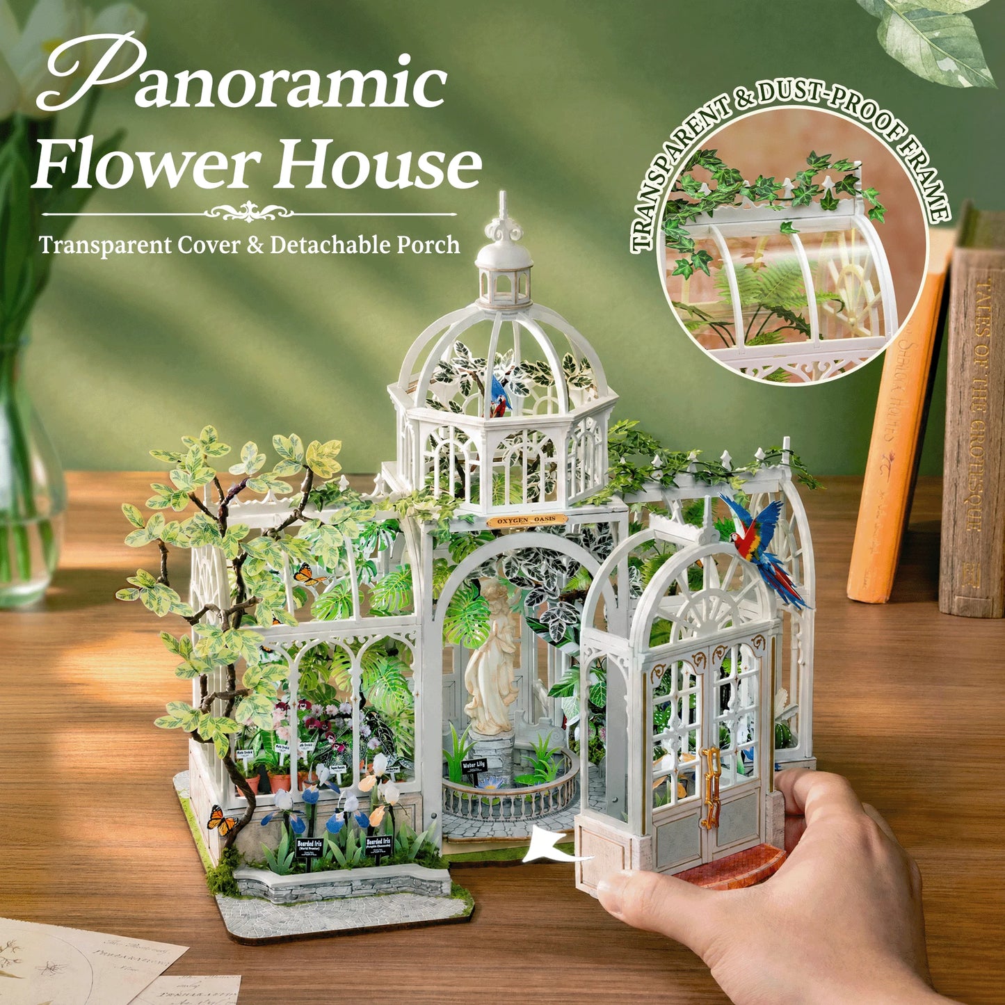 ROLIFE Oxygen Oasis Miniature Greenhouse – DIY Miniature House Kit with European Glass Dome, Plant-Themed Decor & Gift for Teens