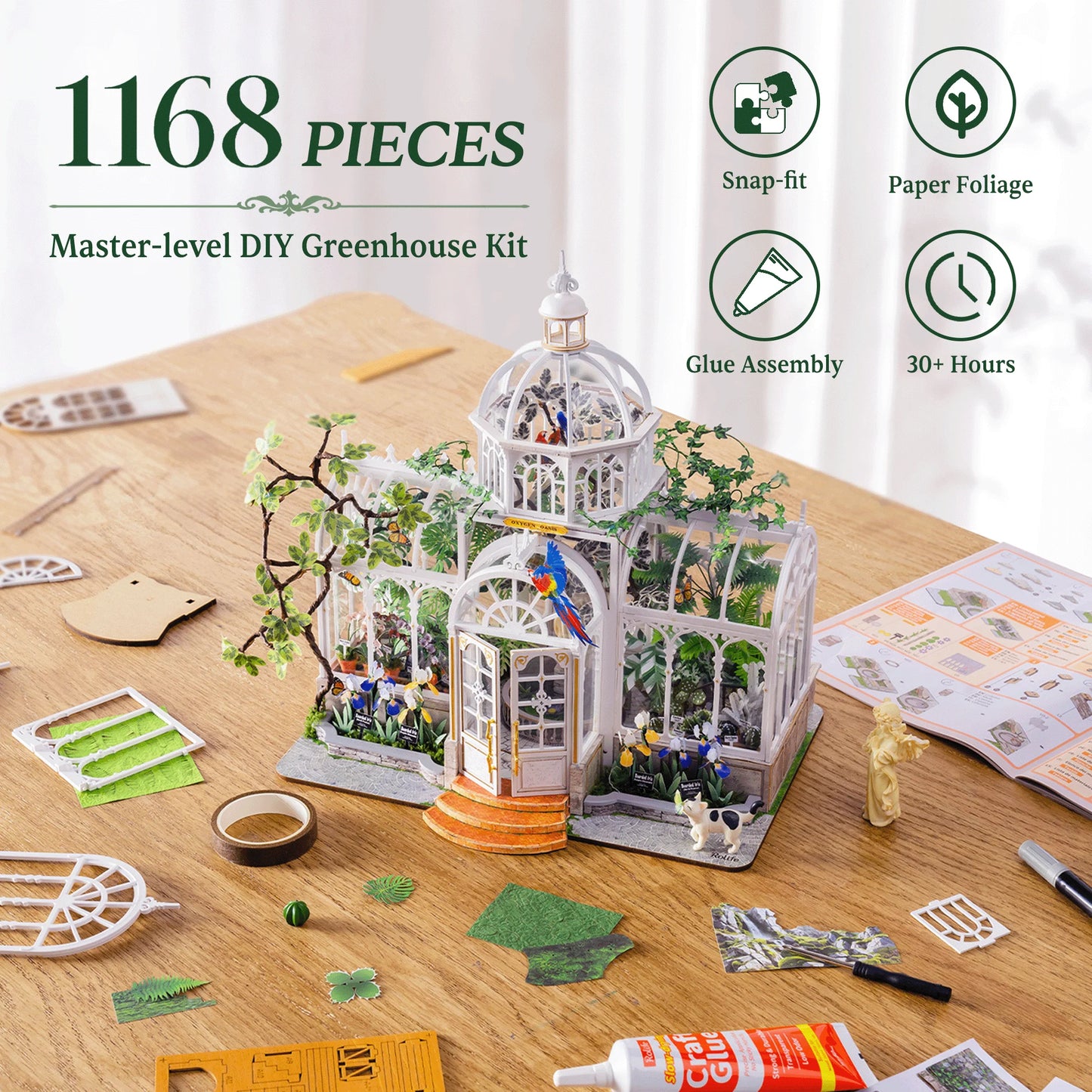 ROLIFE Oxygen Oasis Miniature Greenhouse – DIY Miniature House Kit with European Glass Dome, Plant-Themed Decor & Gift for Teens