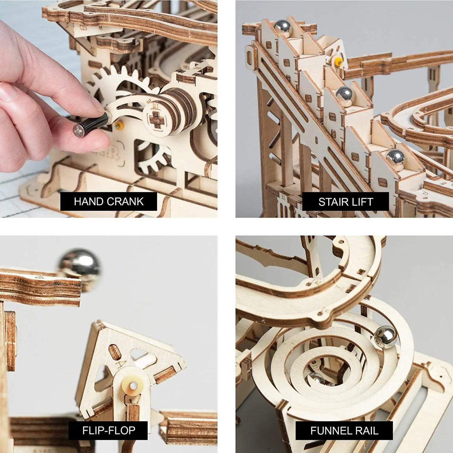 DIY Water Wheel 3D Wooden puzzle - Four Types of Marble Runs