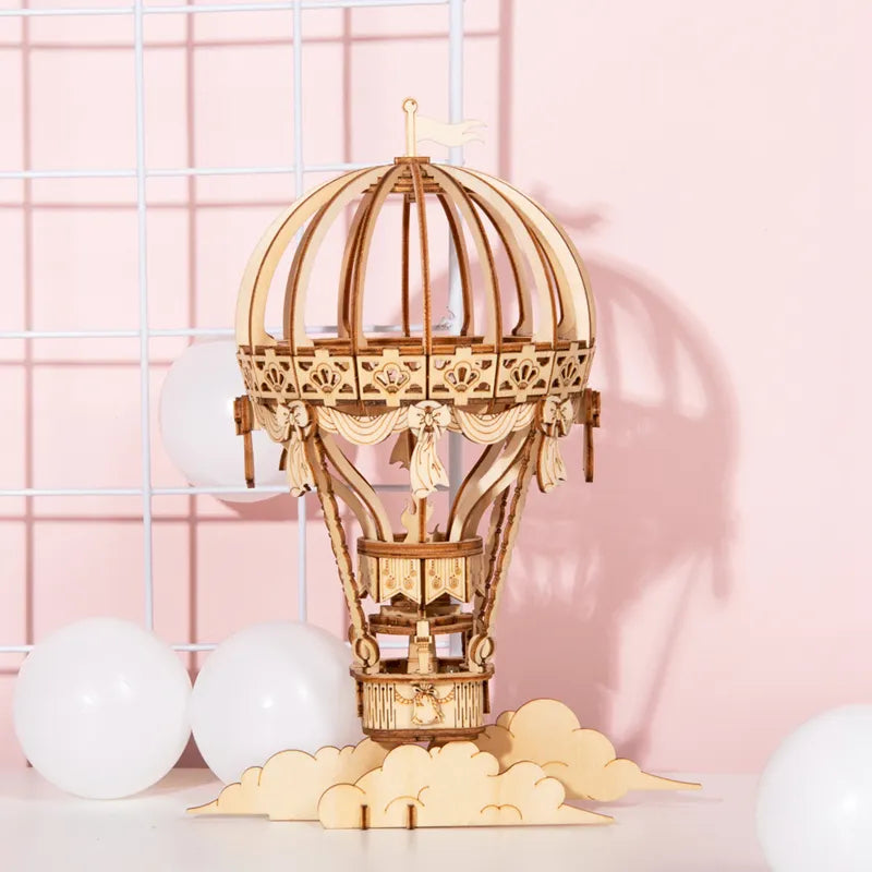3D wooden puzzle Gramophone Box, Pumpkin Kart, Hot Air Balloon, Airship DIY KIT