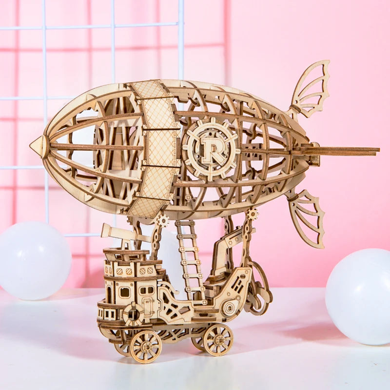 3D wooden puzzle Gramophone Box, Pumpkin Kart, Hot Air Balloon, Airship DIY KIT
