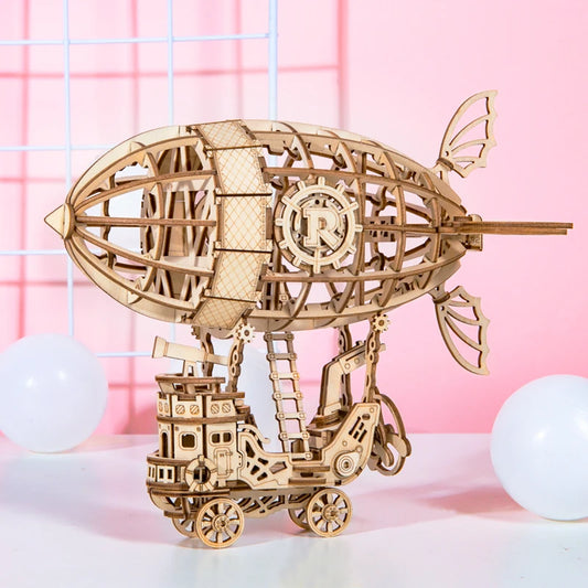 3D wooden puzzle Gramophone Box, Pumpkin Kart, Hot Air Balloon, Airship DIY KIT