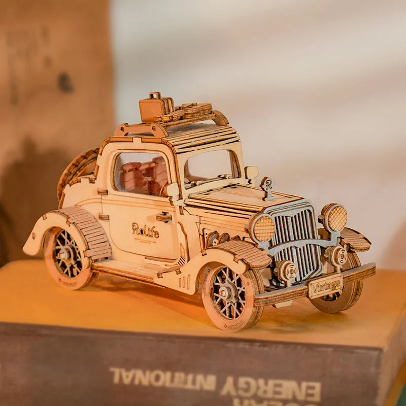 Vintage Car, Tramcar and Carriage - 3D Wooden Puzzle DIY Kit