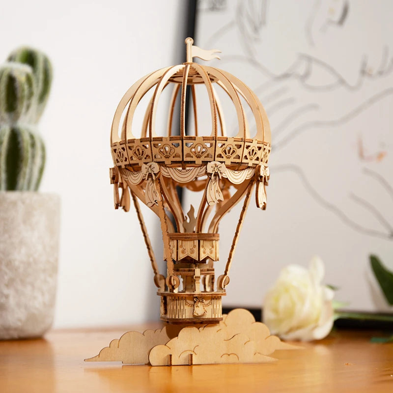 3D wooden puzzle Gramophone Box, Pumpkin Kart, Hot Air Balloon, Airship DIY KIT