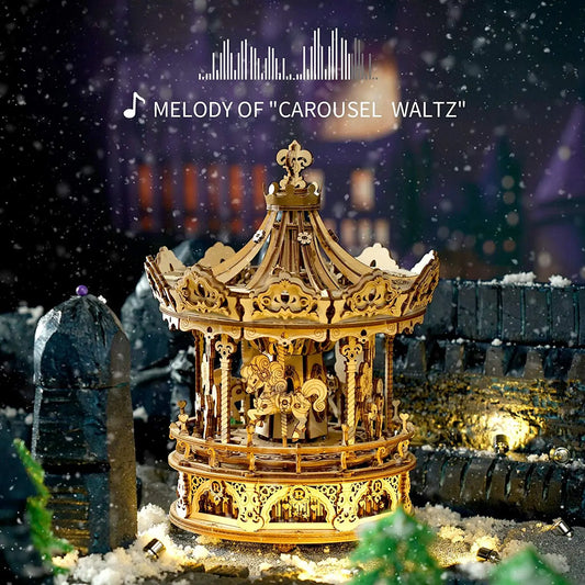 3D Wooden Puzzle Music Box: Romantic Carousel