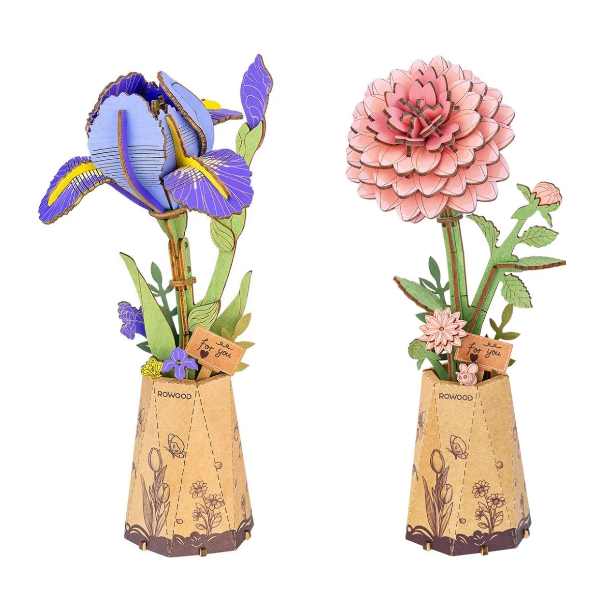 ROBOTIME DIY 3D Wooden Flower Bouquet: Everlasting Home Decor