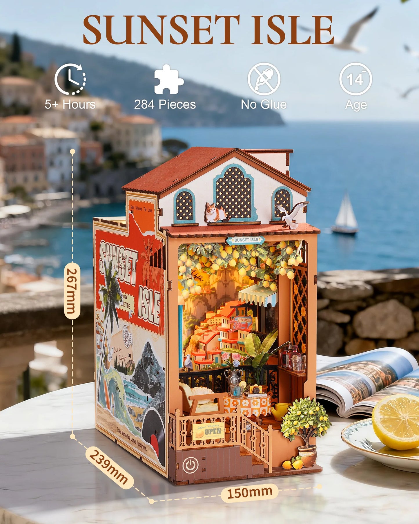 DIY Book Nook Kit Sunset Isle 3D Wooden Puzzle