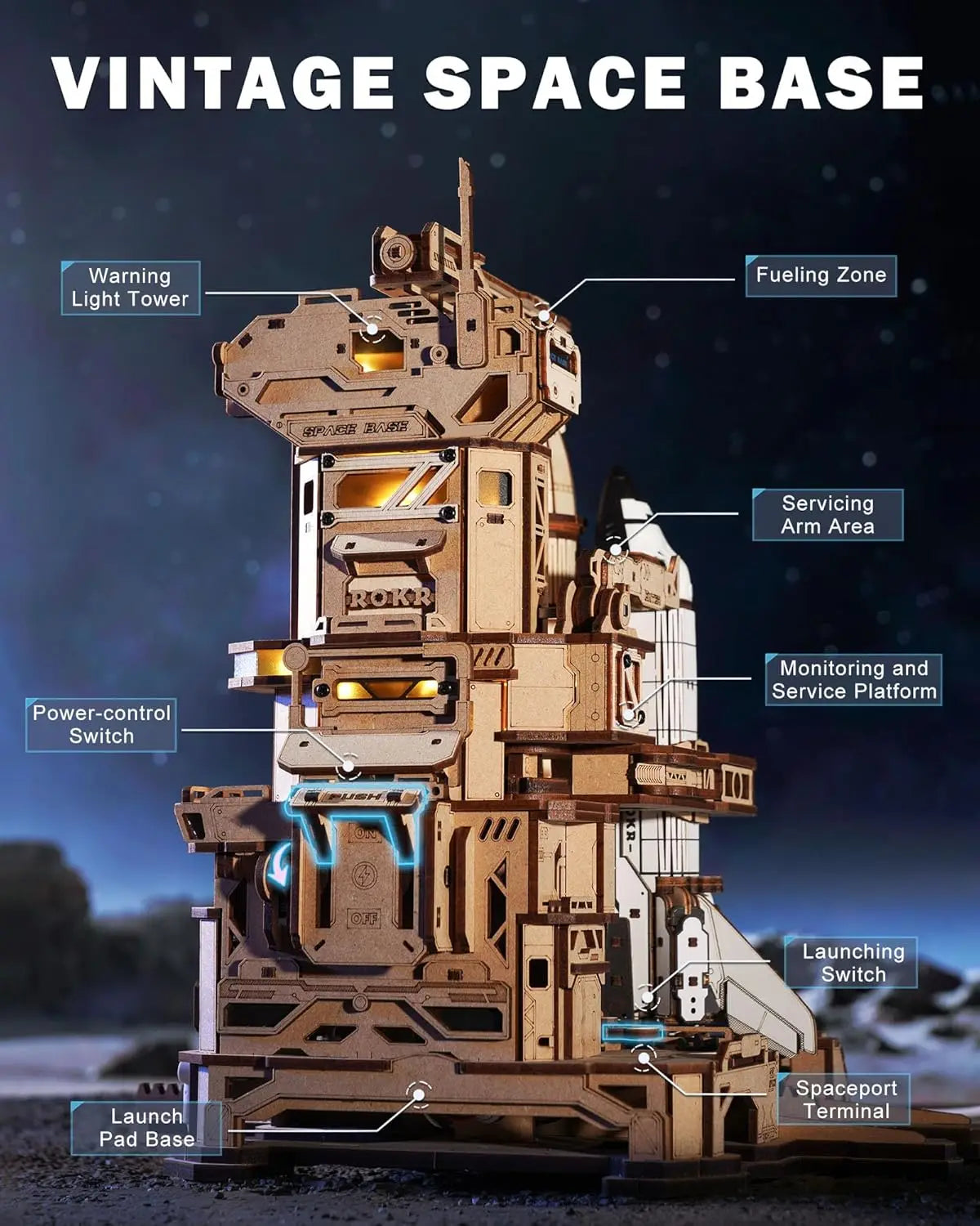 ROKR 3D Wooden Puzzle – Space Shuttle Model Kit for Adults