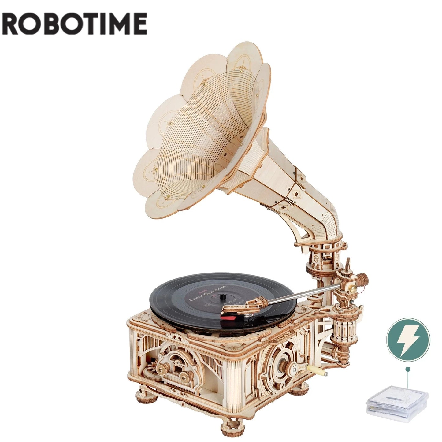 Hand Crank Classic Gramophone with Music 3D wooden puzzle DIY