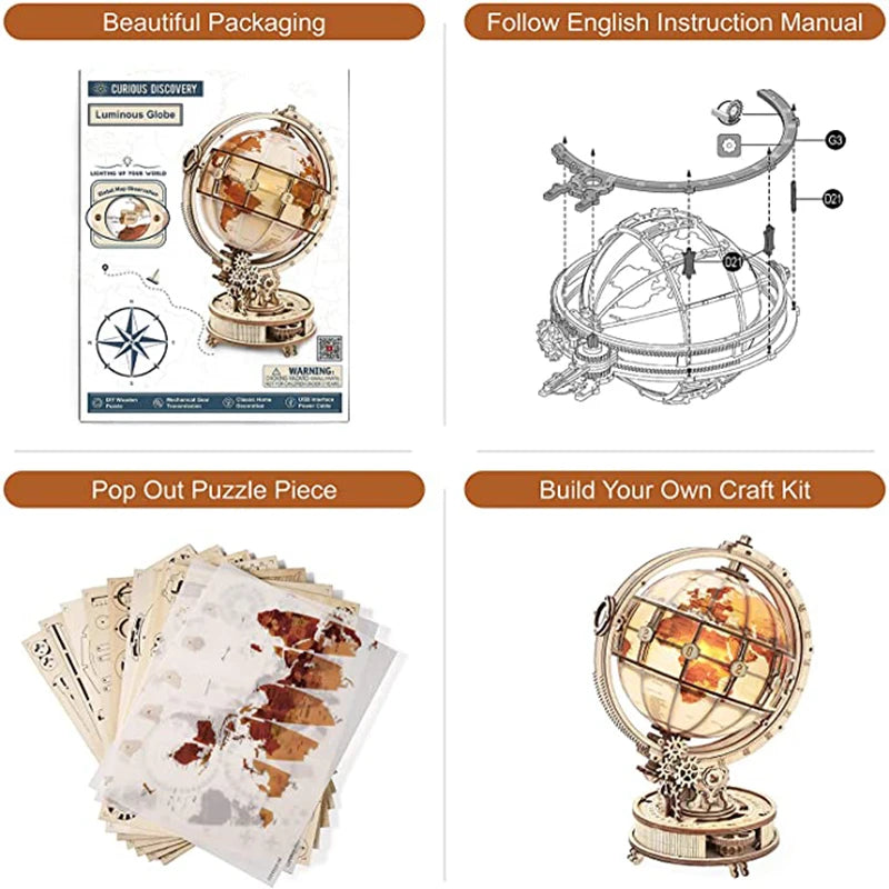 Enchanting 3D Wooden Globe Puzzle Light: Unleash your Creativity