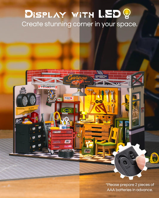 DIY miniature house Garage Workshop with LED Lights