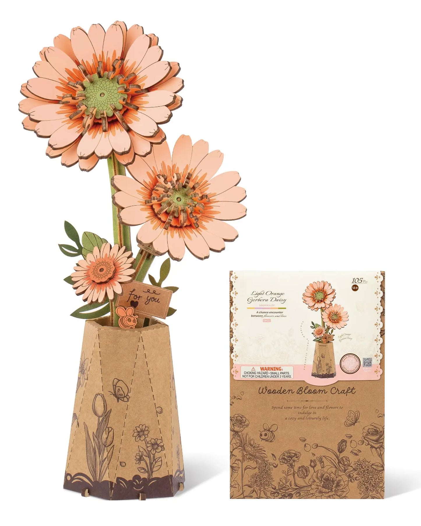 Rowood DIY 3D Wooden Flowers: Sakura & Gerbera Daisy Botanical Building Kit