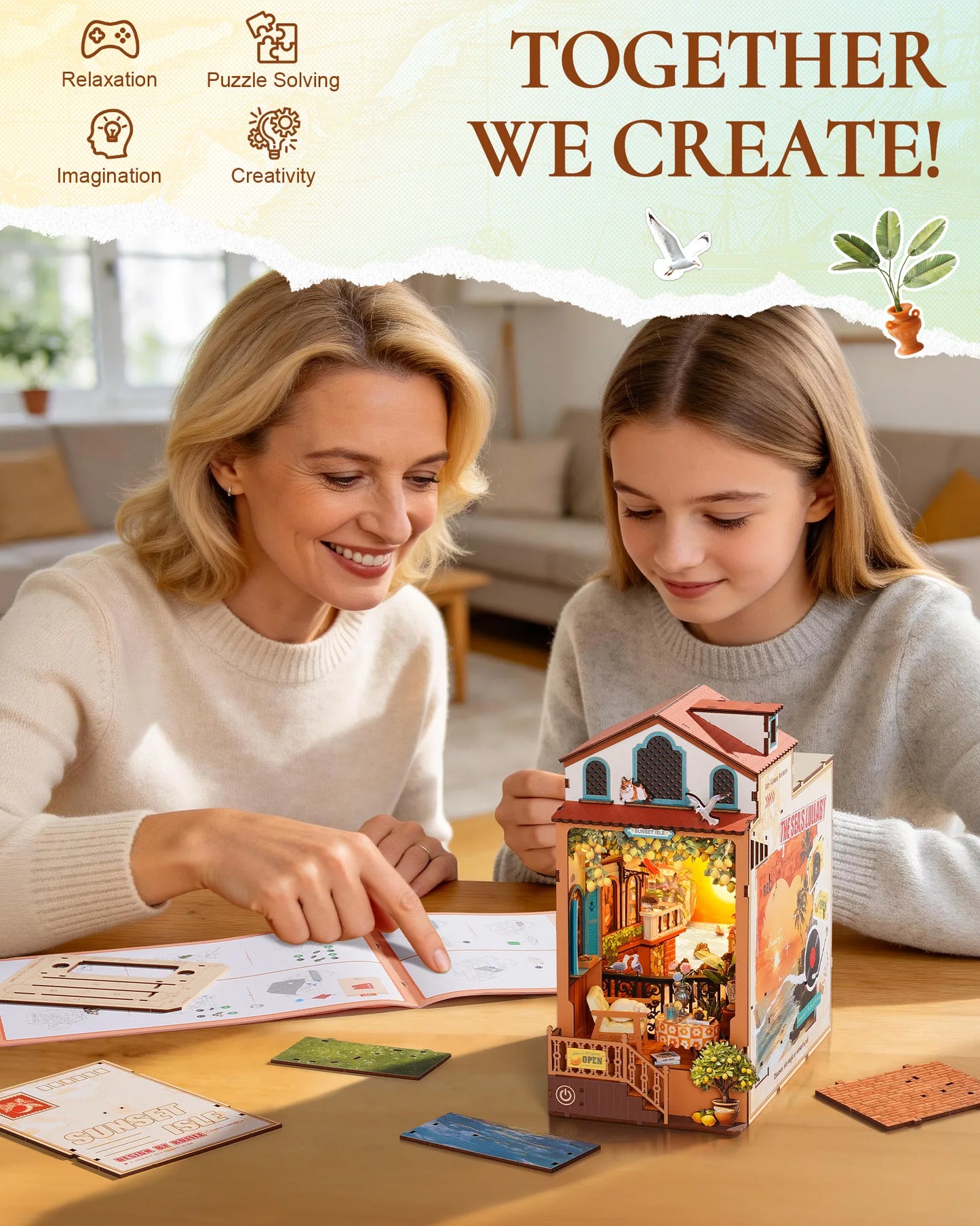 DIY Book Nook Kit Sunset Isle 3D Wooden Puzzle