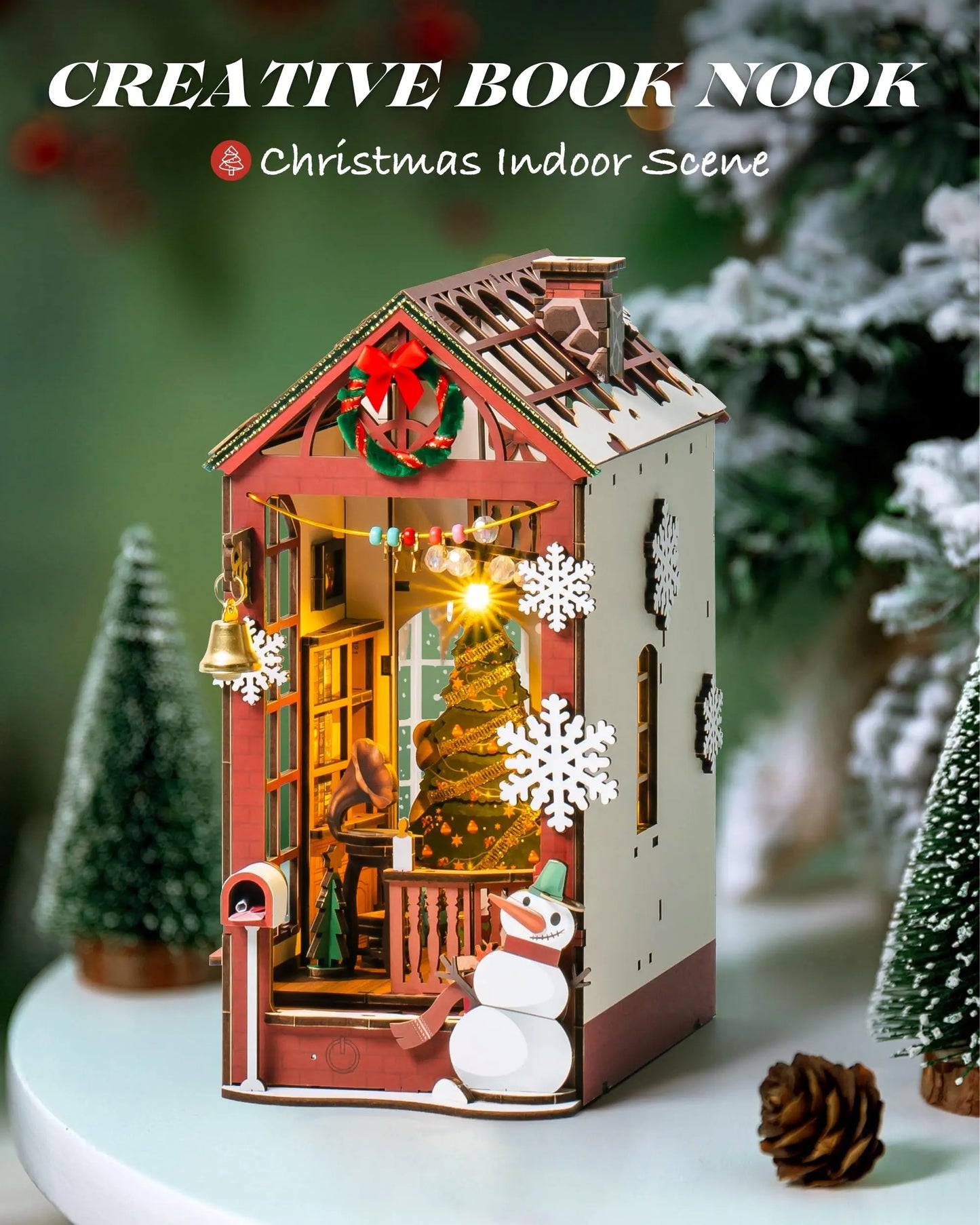 3D Wooden Puzzle Miniature Christmas House Bookshelf Decoration