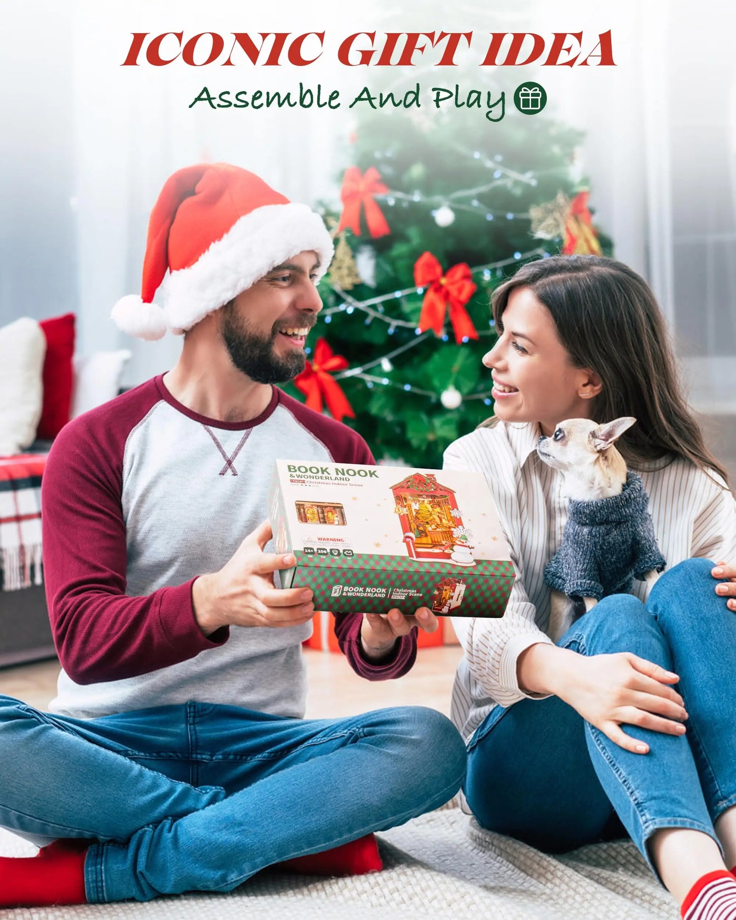 3D Wooden Puzzle Miniature Christmas House Bookshelf Decoration