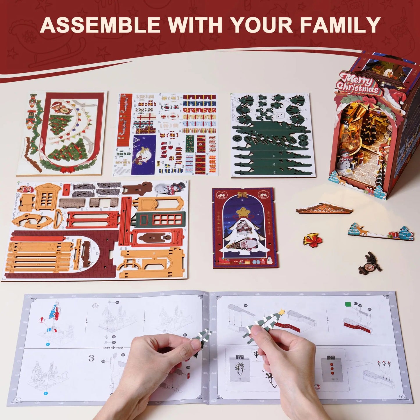 3D Wooden Puzzle Miniature Christmas House Bookshelf Decoration