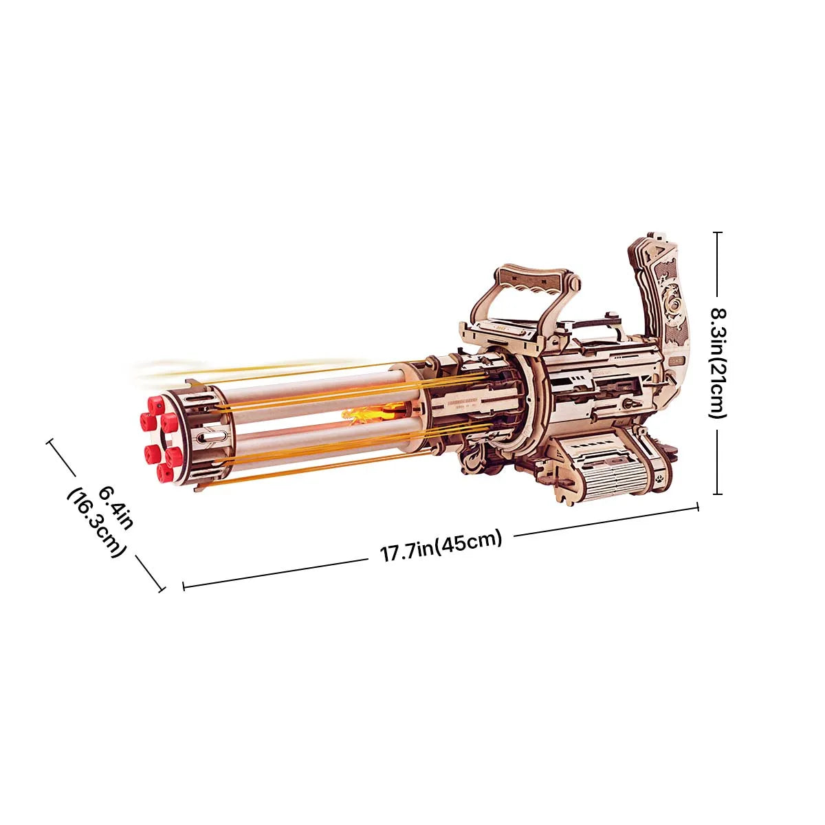 ROKR 3D Wooden Machine Gun Puzzle – Rotating Barrel with LED Light