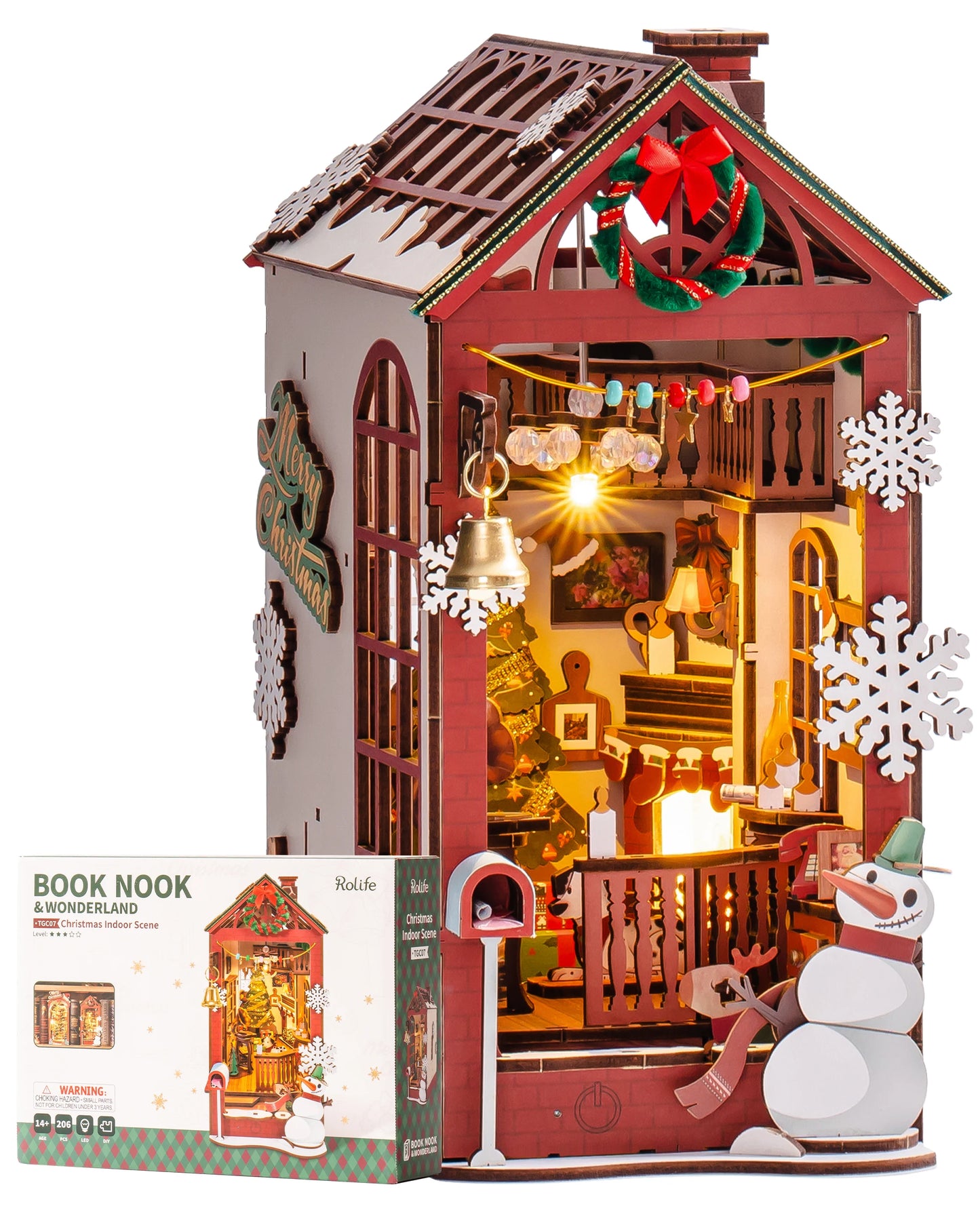 3D Wooden Puzzle Miniature Christmas House Bookshelf Decoration