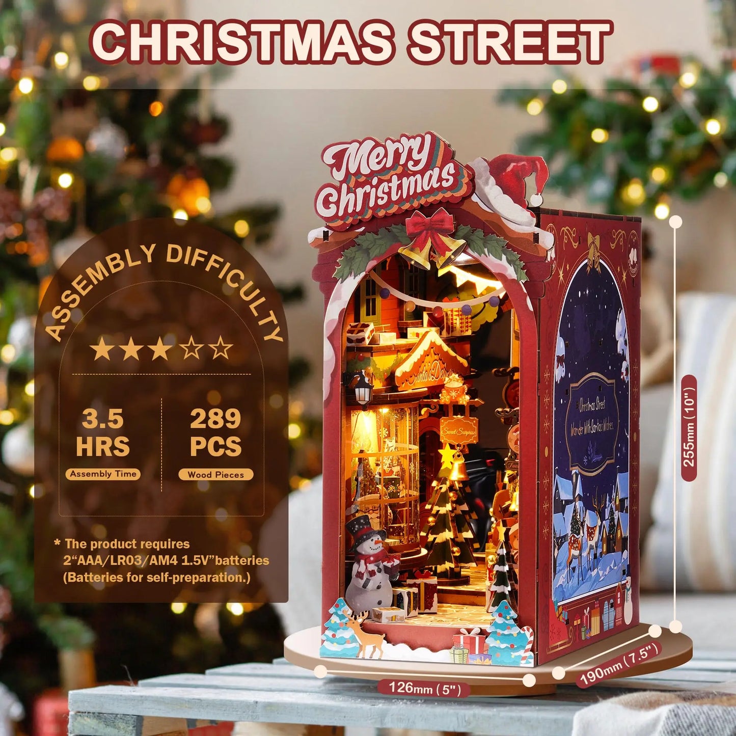 3D Wooden Puzzle Miniature Christmas House Bookshelf Decoration