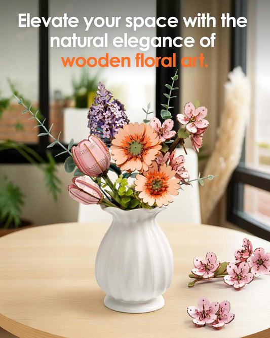 Rowood DIY 3D Wooden Flowers: Sakura & Gerbera Daisy Botanical Building Kit