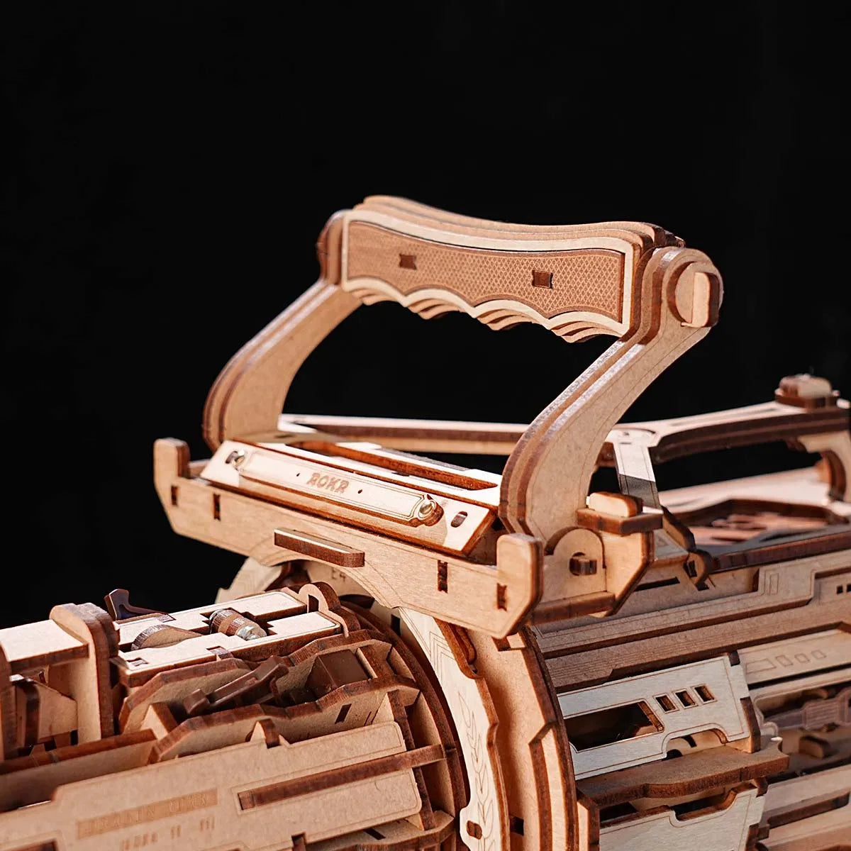 ROKR 3D Wooden Machine Gun Puzzle – Rotating Barrel with LED Light