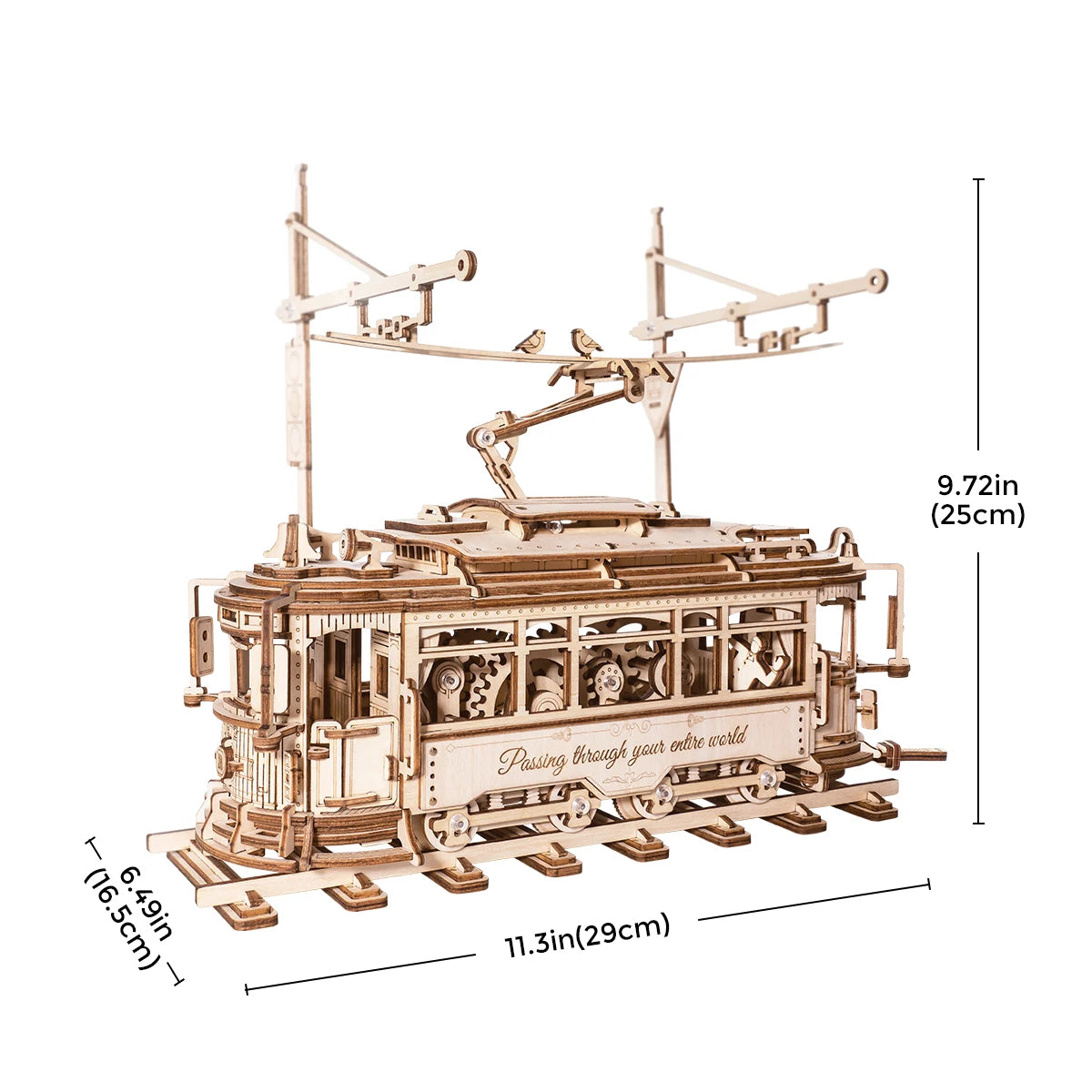 Classic City Tram Car Moveable Wooden Toys DIY