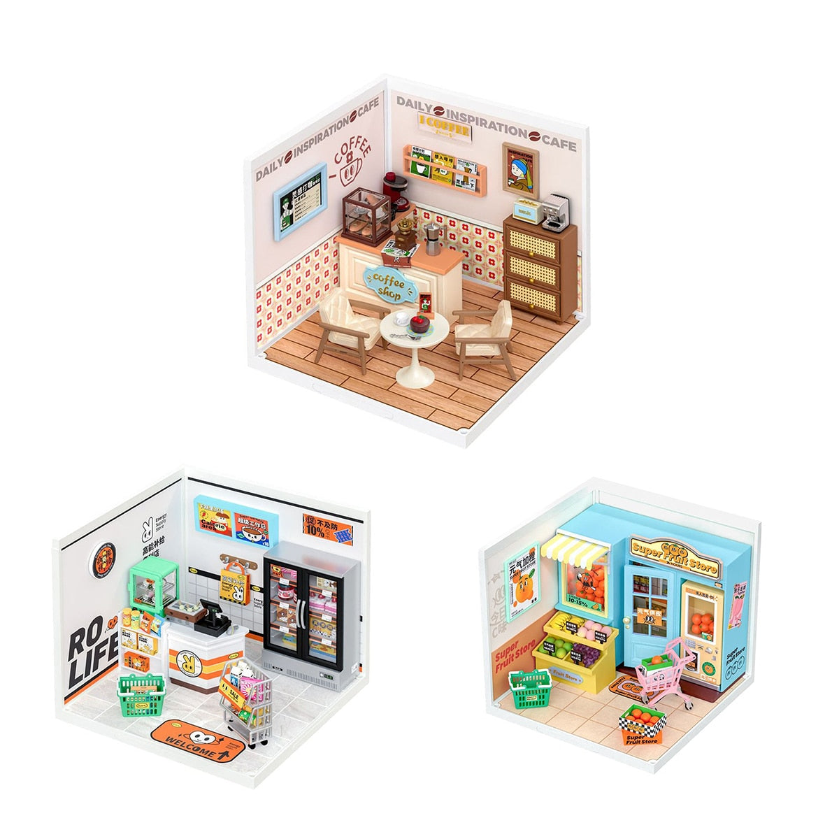 Super Creator Daily Plastic DIY Miniature House Cafe  Supply Store Building Block Sets.