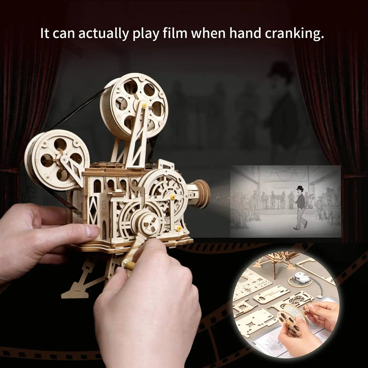 Vintage Cinema Maker: 3D Wooden Puzzle DIY Film Projector