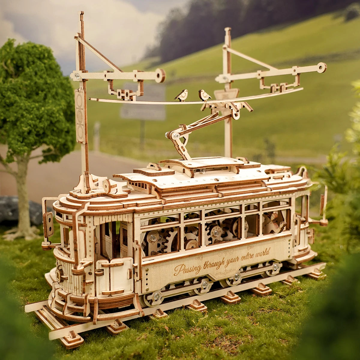 Classic City Tram Car Moveable Wooden Toys DIY