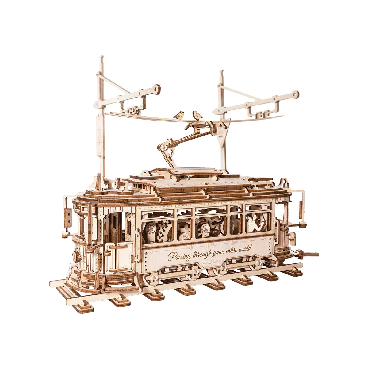 Classic City Tram Car Moveable Wooden Toys DIY