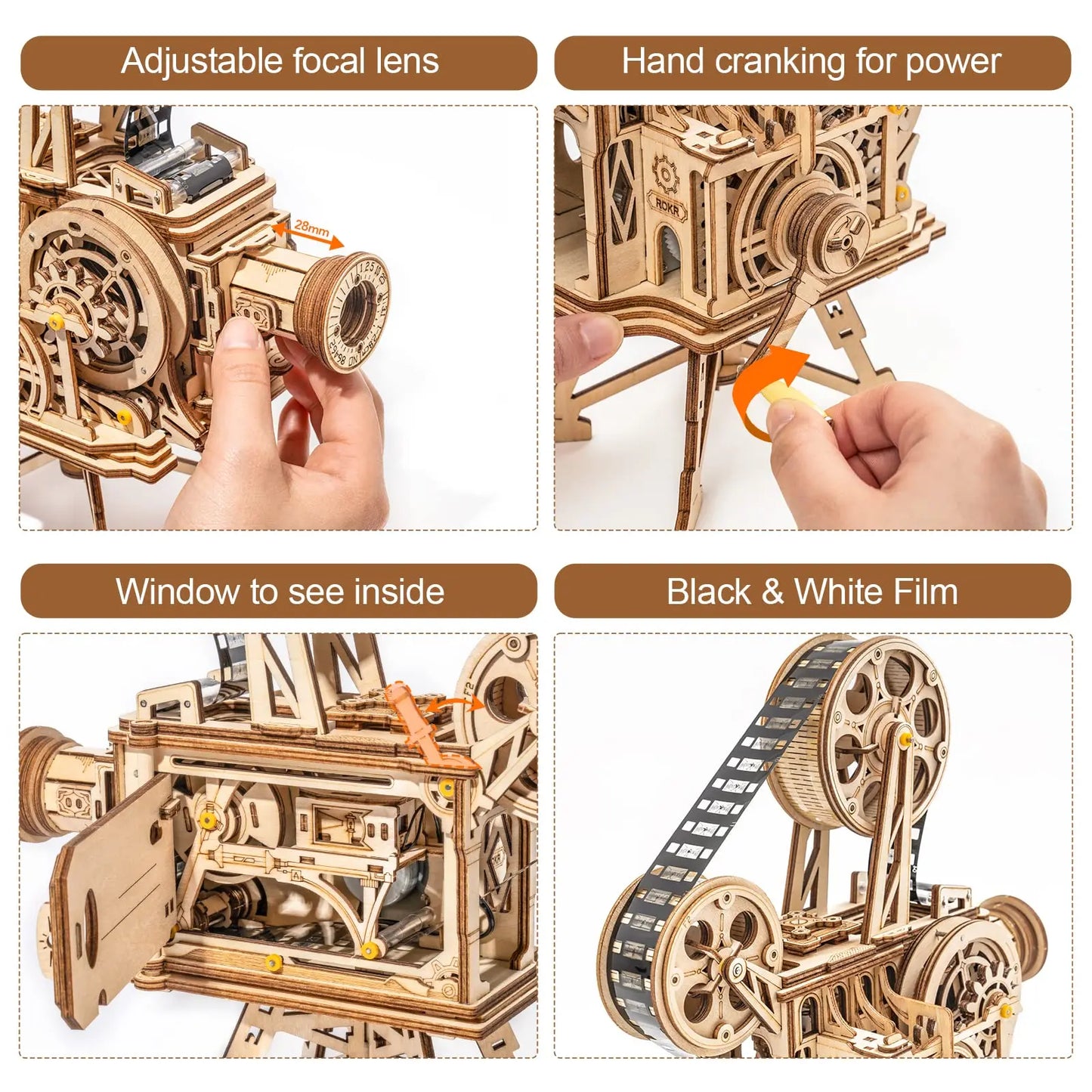 Vintage Cinema Maker: 3D Wooden Puzzle DIY Film Projector