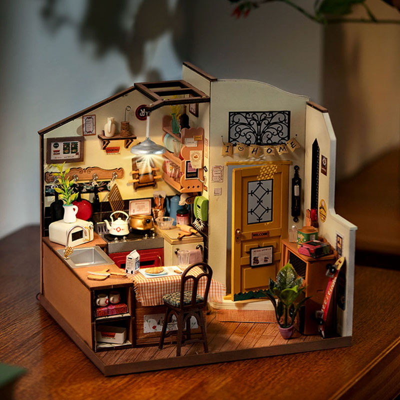 Miniature Homey Kitchen: 3D Wooden Puzzle Dollhouse