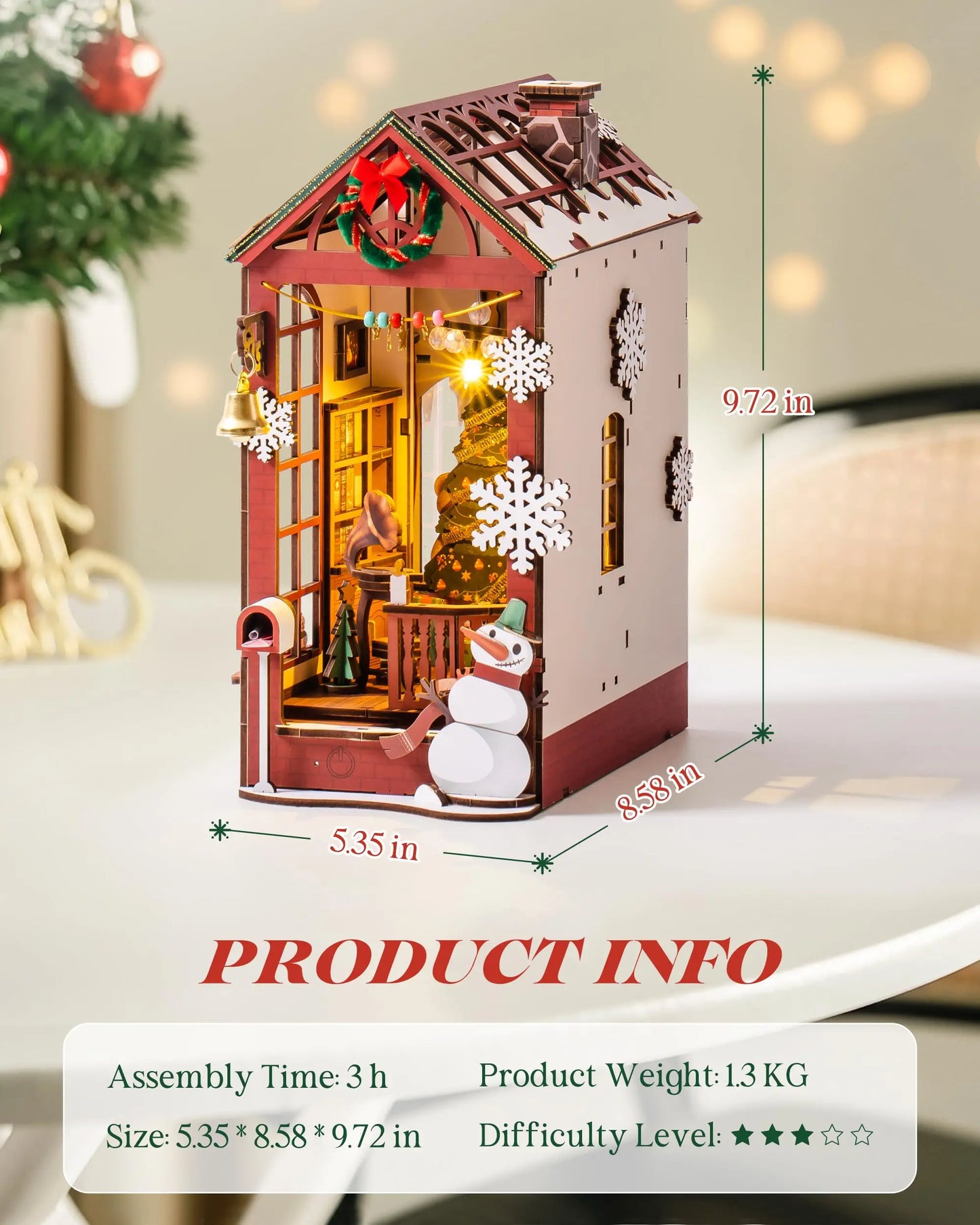 3D Wooden Puzzle Miniature Christmas House Bookshelf Decoration