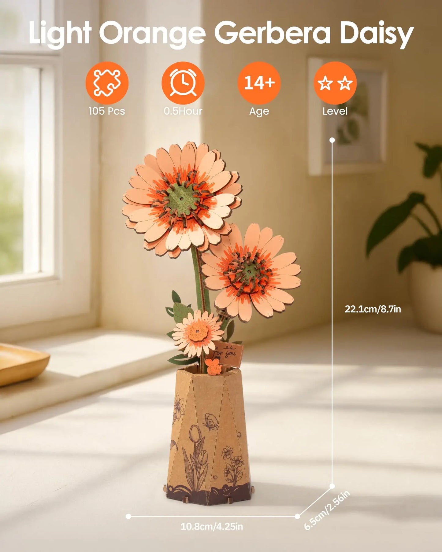Rowood DIY 3D Wooden Flowers: Sakura & Gerbera Daisy Botanical Building Kit