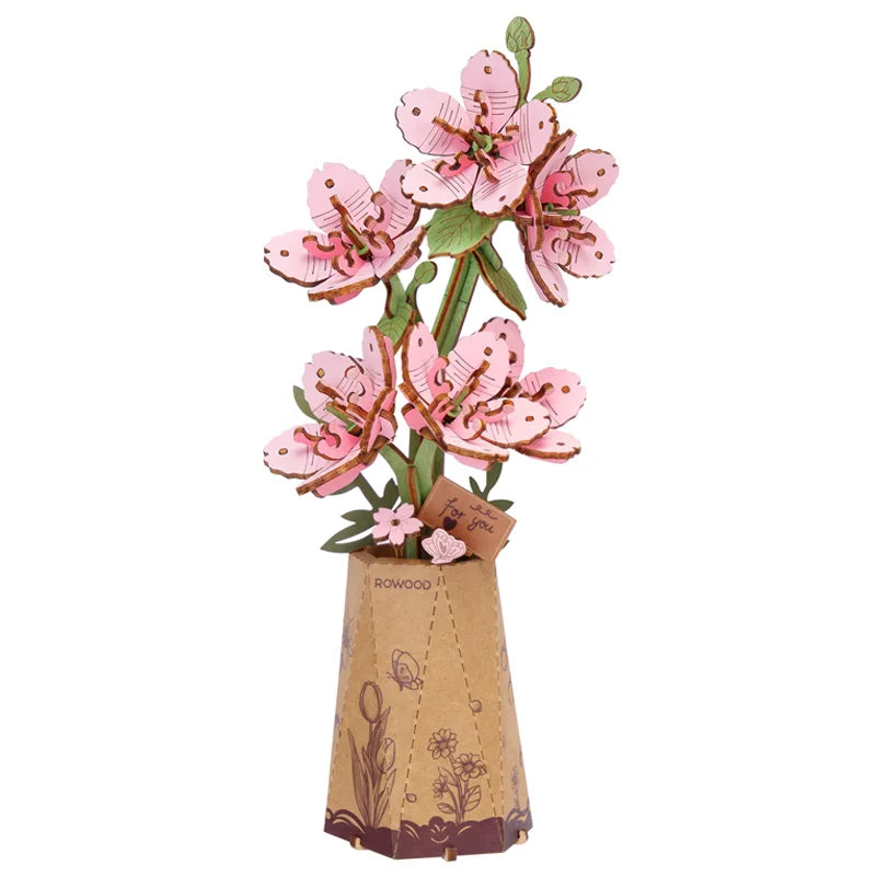 Rowood DIY 3D Wooden Flowers: Sakura & Gerbera Daisy Botanical Building Kit