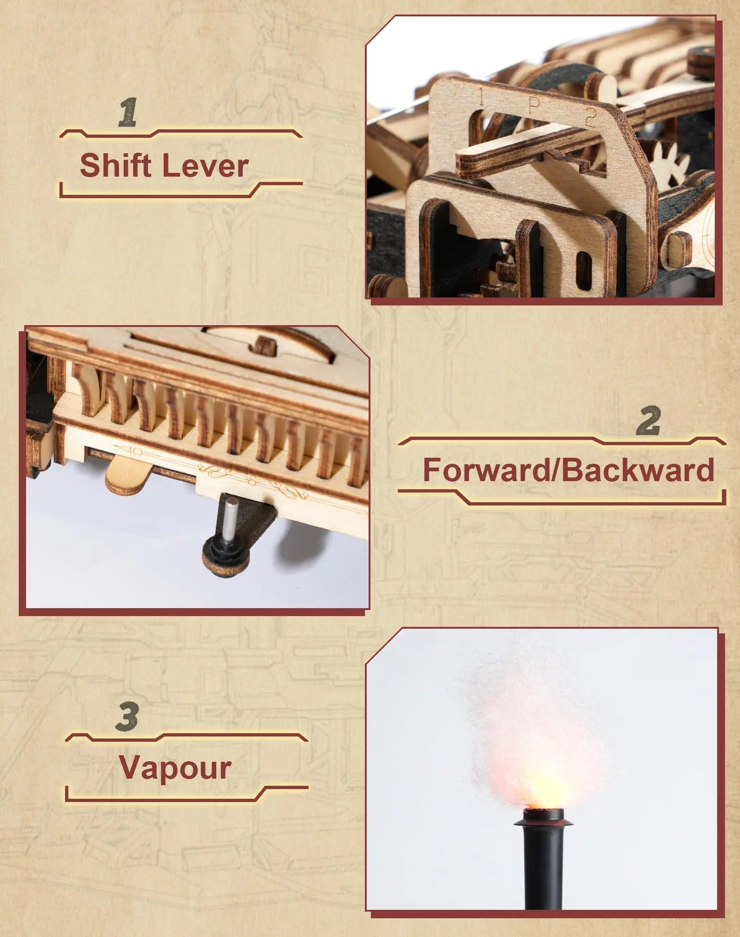 ROKR Tractor Locomotive 3D Wooden Puzzle - Steam Engine Model