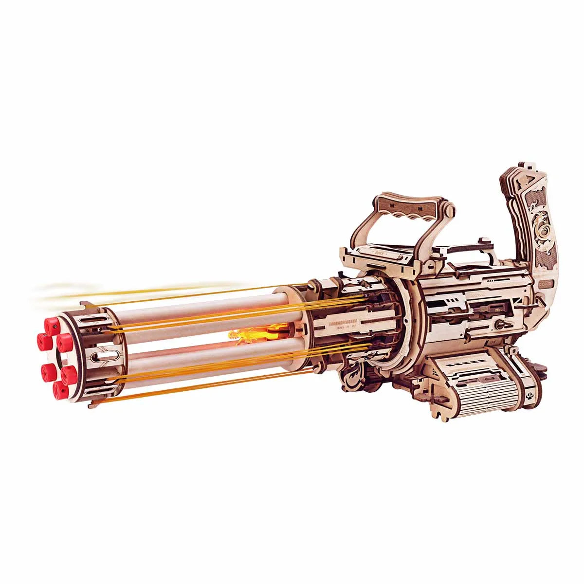 ROKR 3D Wooden Machine Gun Puzzle – Rotating Barrel with LED Light