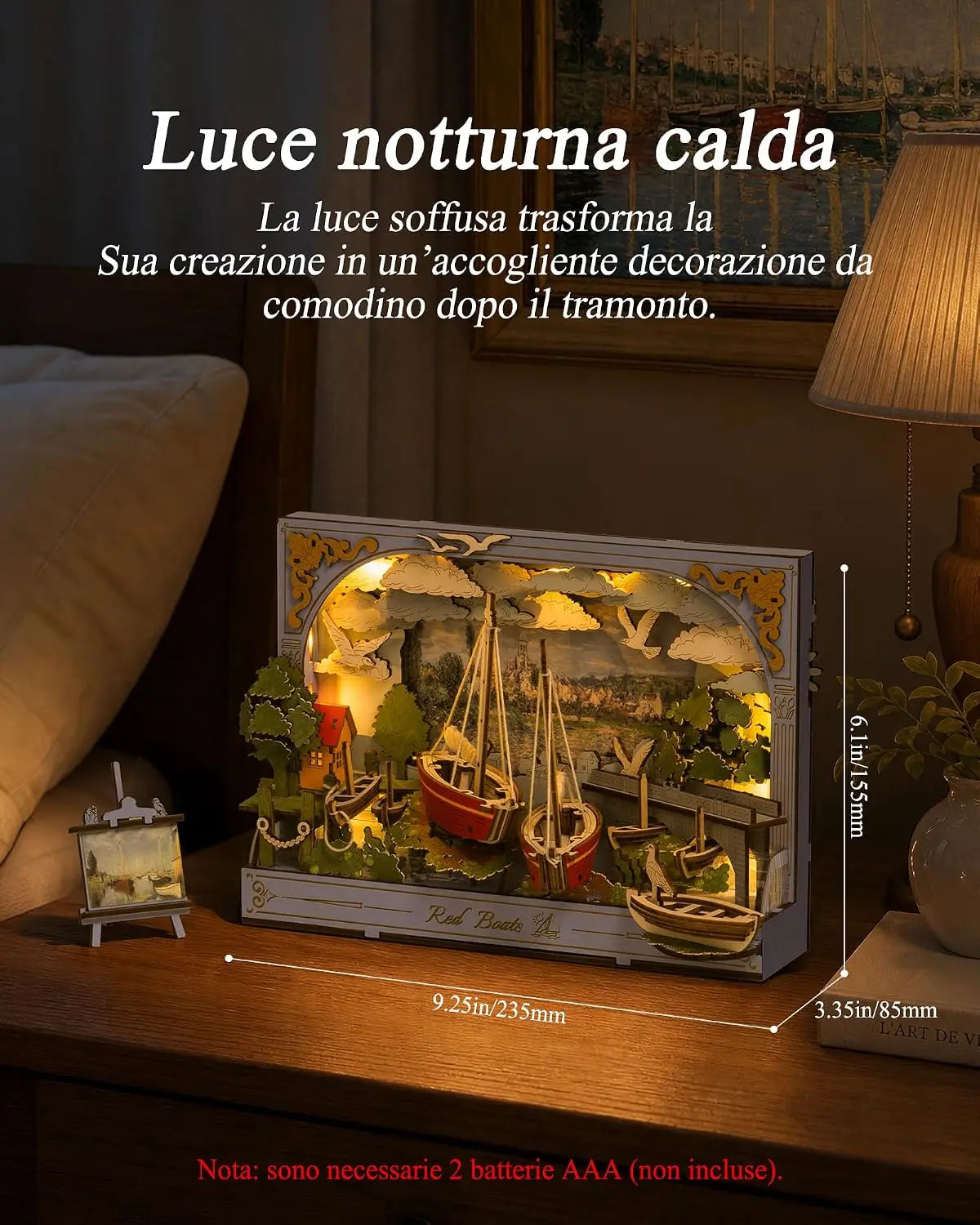 ROKR Red Boats 3D Wooden Puzzle – LED Wall Art DIY Model Kit, Monet-Inspired Home Decor & Gift for Adults