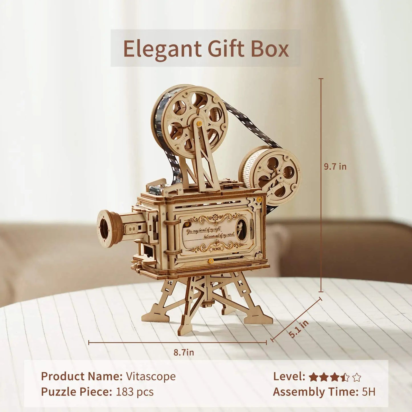 Vintage Cinema Maker: 3D Wooden Puzzle DIY Film Projector