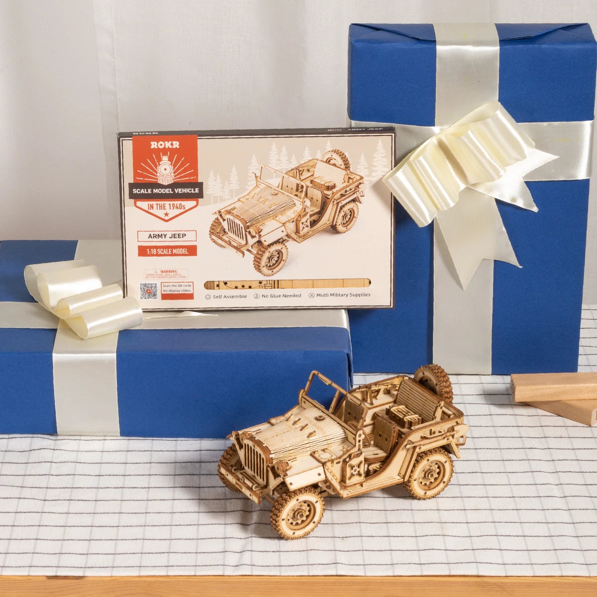 3D Wooden Puzzle Movable Steam Train Car Jeep DIY Model Kit